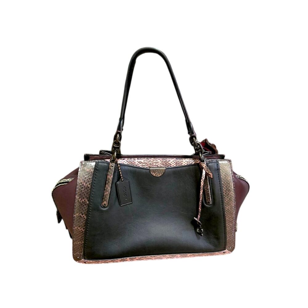 Coach Dreamer 36 Colorblock Snakeskin Exotic Black Leather Satchel Bag 76459‎